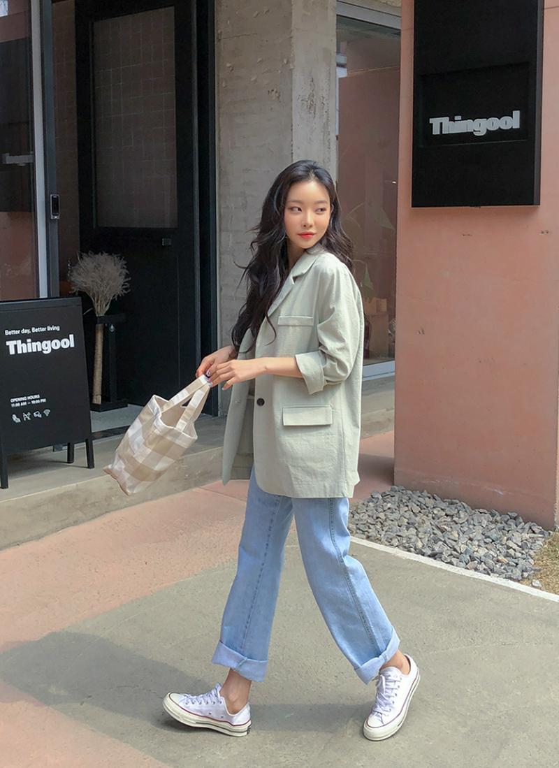 リネン混シングルブレストジャケット