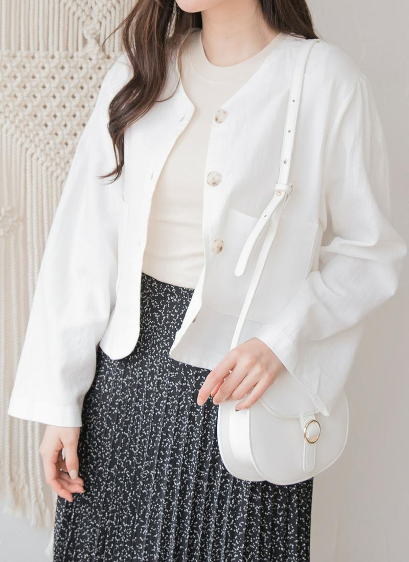 リネン混ワイドポケットショートジャケット