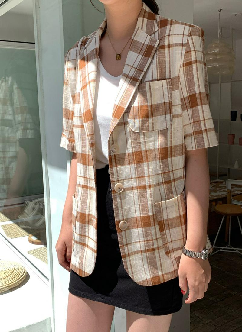 ハーフスリーブチェック柄ジャケット