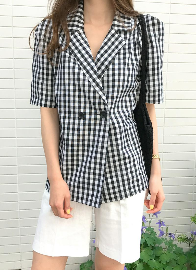 半袖ギンガムチェックジャケット