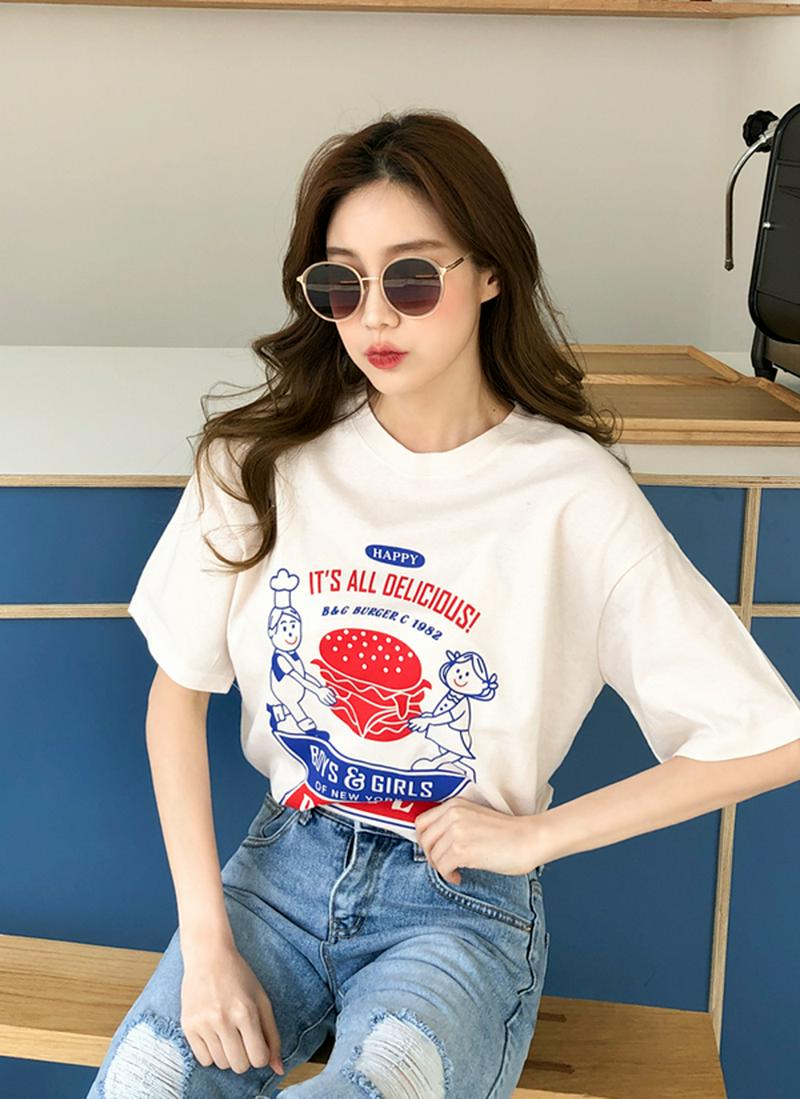 Burgerロゴプリント半袖Tシャツ