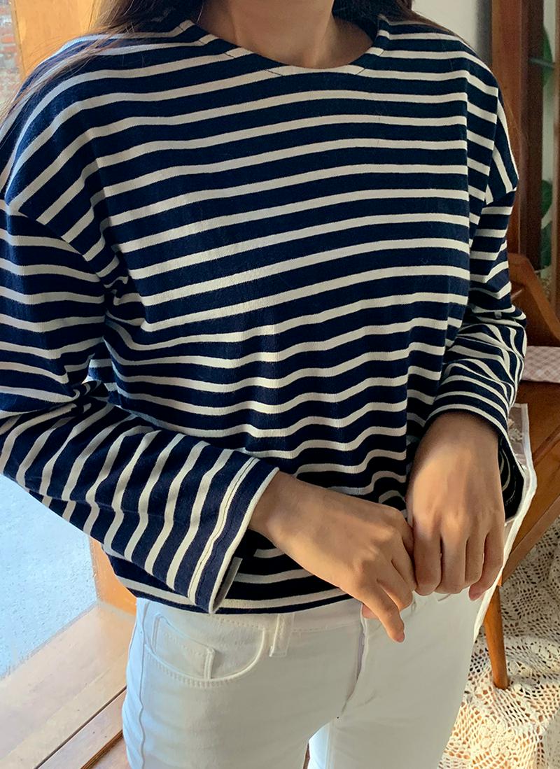 コットンボーダーロングTシャツ