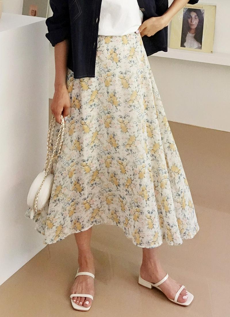 バックゴム花柄スカート・全3色