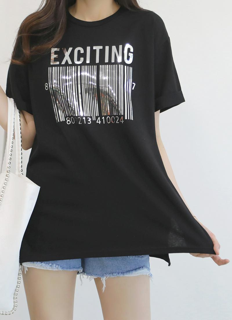 メタリックBar codeロゴTシャツ