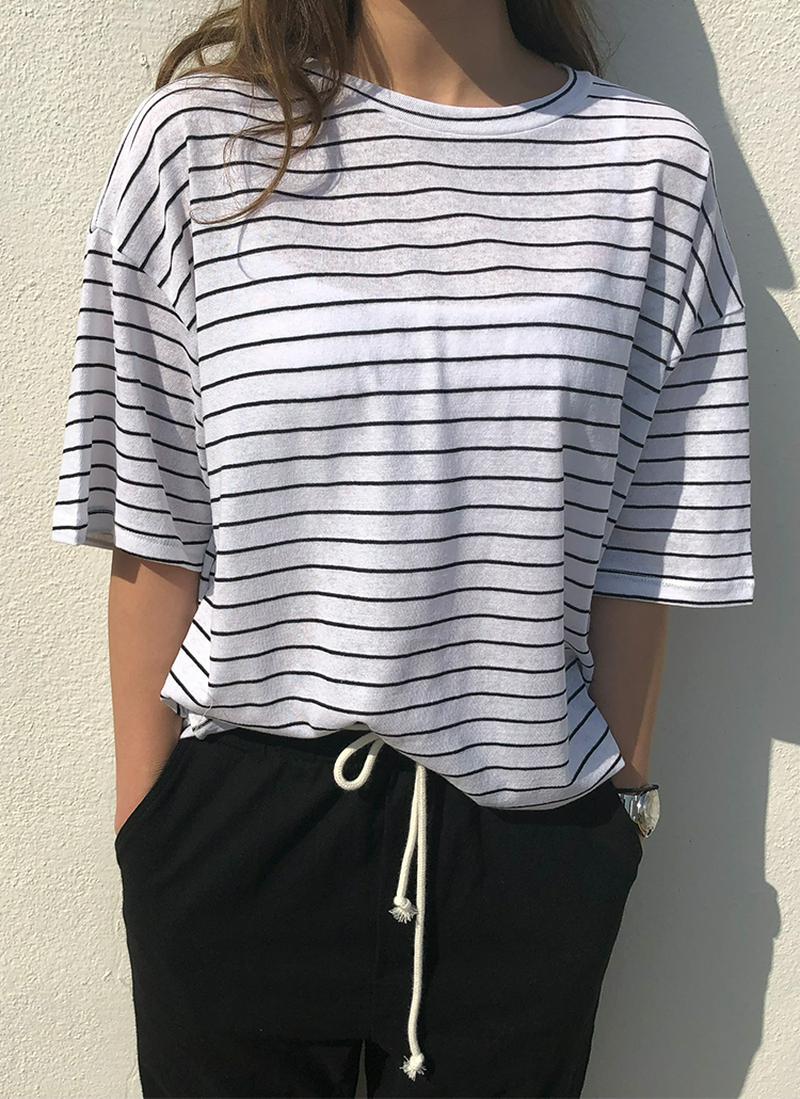 ドロップショルダーボーダーTシャツ