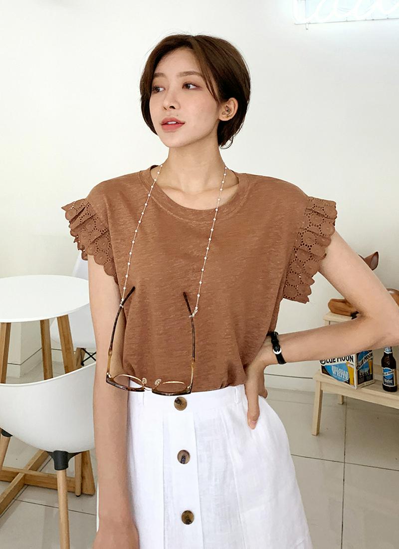 アイレットレーススリーブTシャツ・全3色