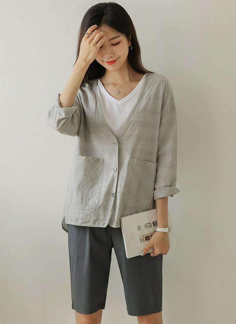 チェックノーカラーサマージャケット