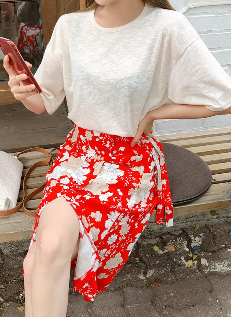 ラウンドネック半袖ルーズTシャツ