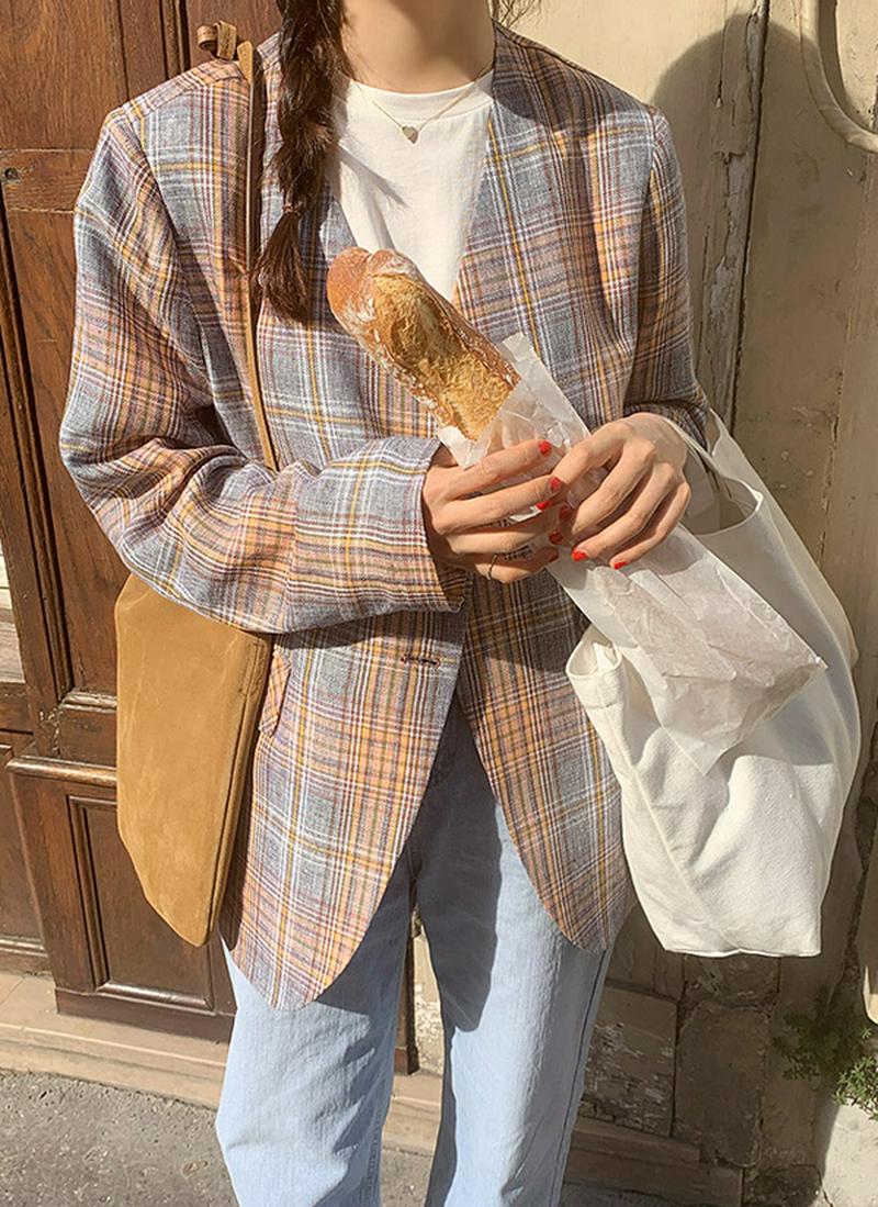 リネンコットンチェックジャケット