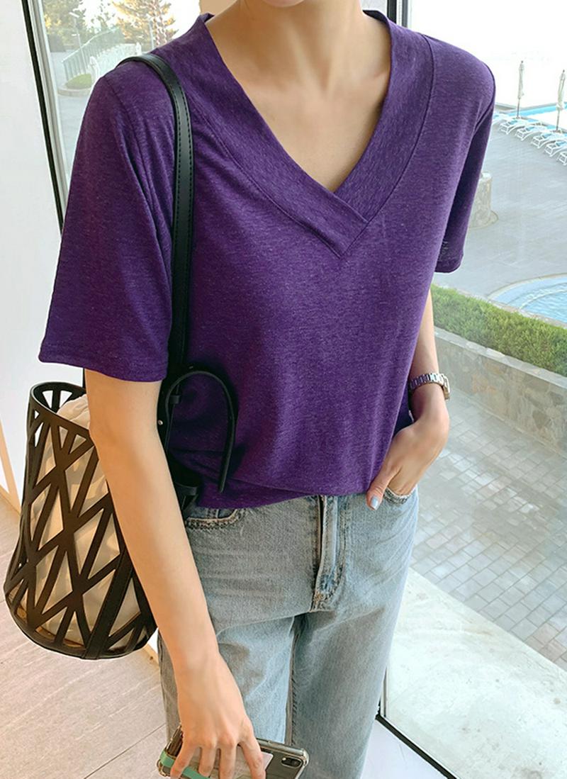 リネン混VネックTシャツ