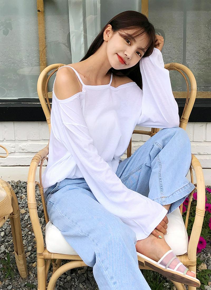 オープンショルダーTシャツ・全2色