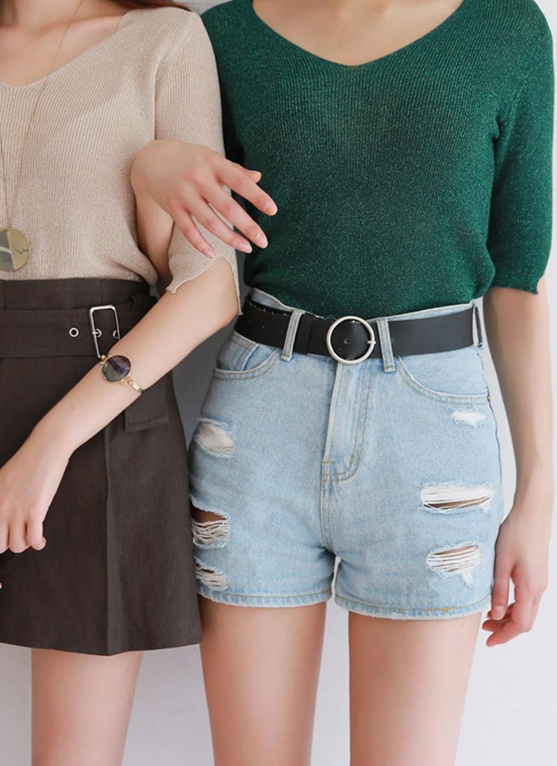 グリッタースリムVネックTシャツ