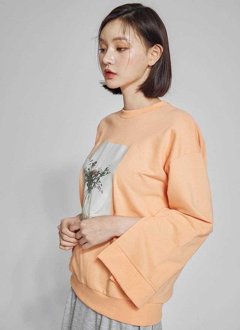 袖スリットプリントTシャツ(オレンジ)