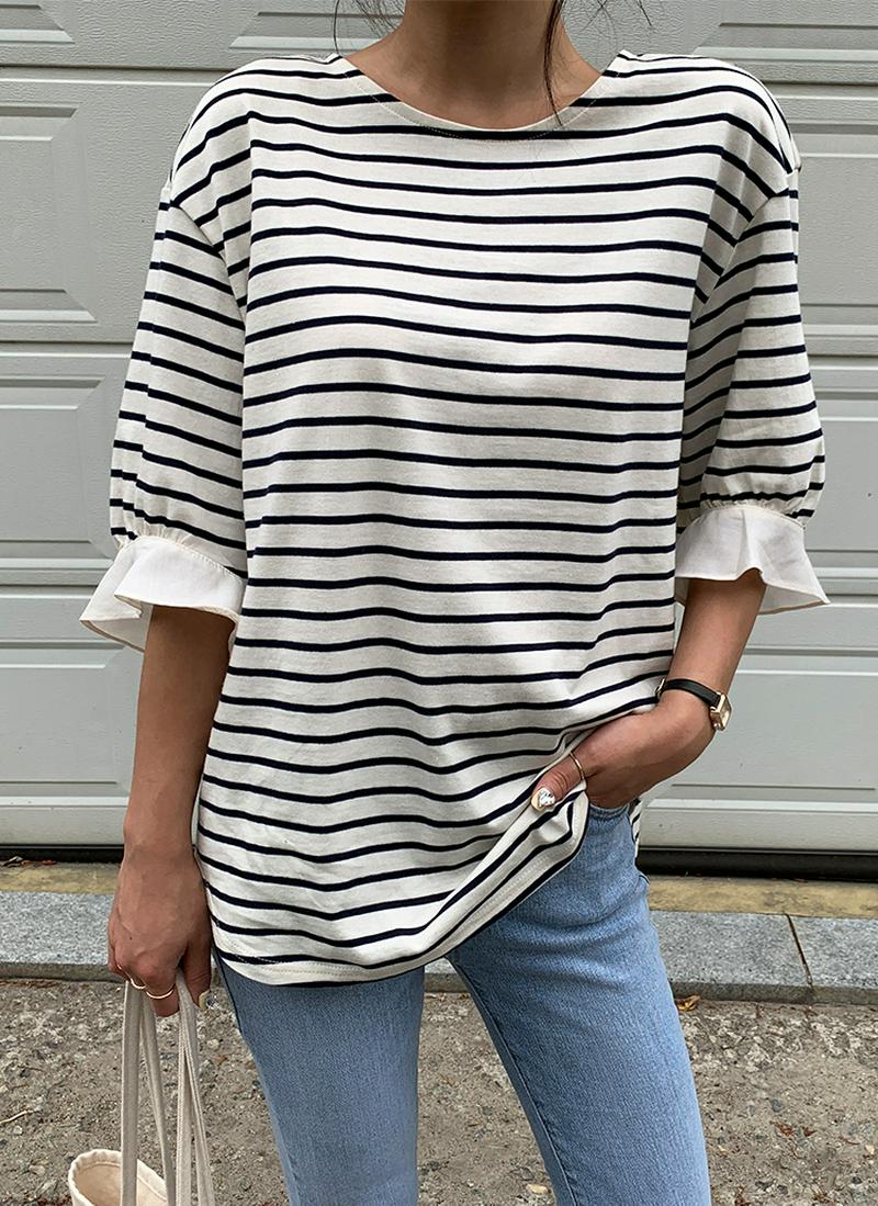 フリルスリーブボーダーTシャツ