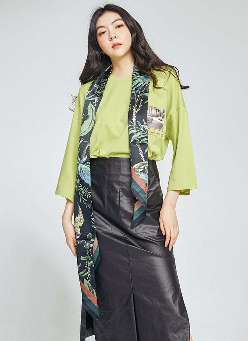 リーフプリントロングシルクスカーフ