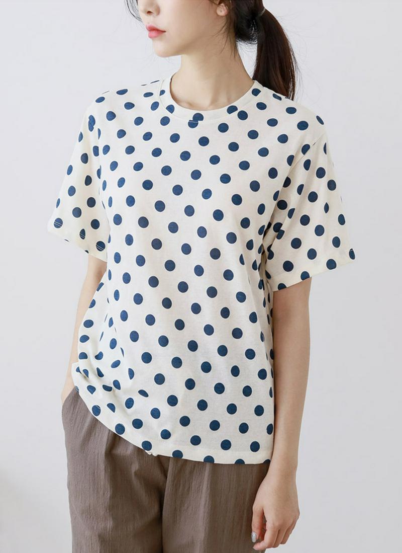 配色コインドットパターンTシャツ