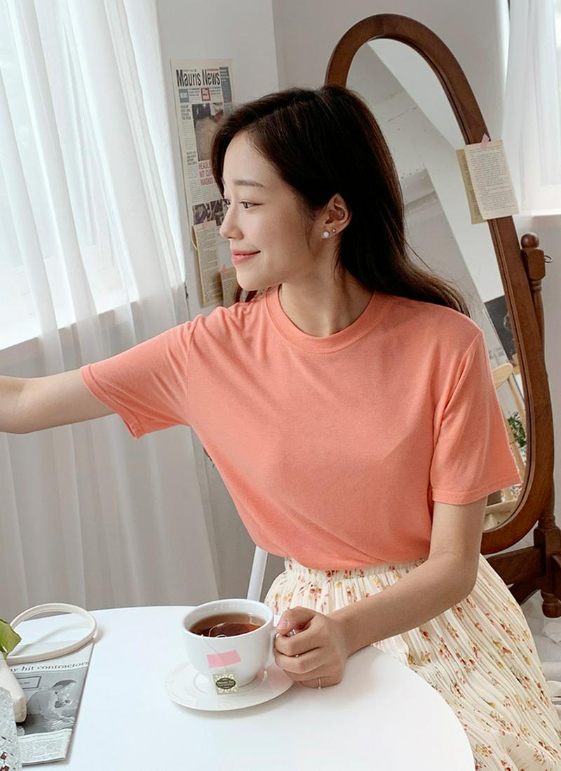 ベーシックカラーラウンドネック半袖Tシャツ