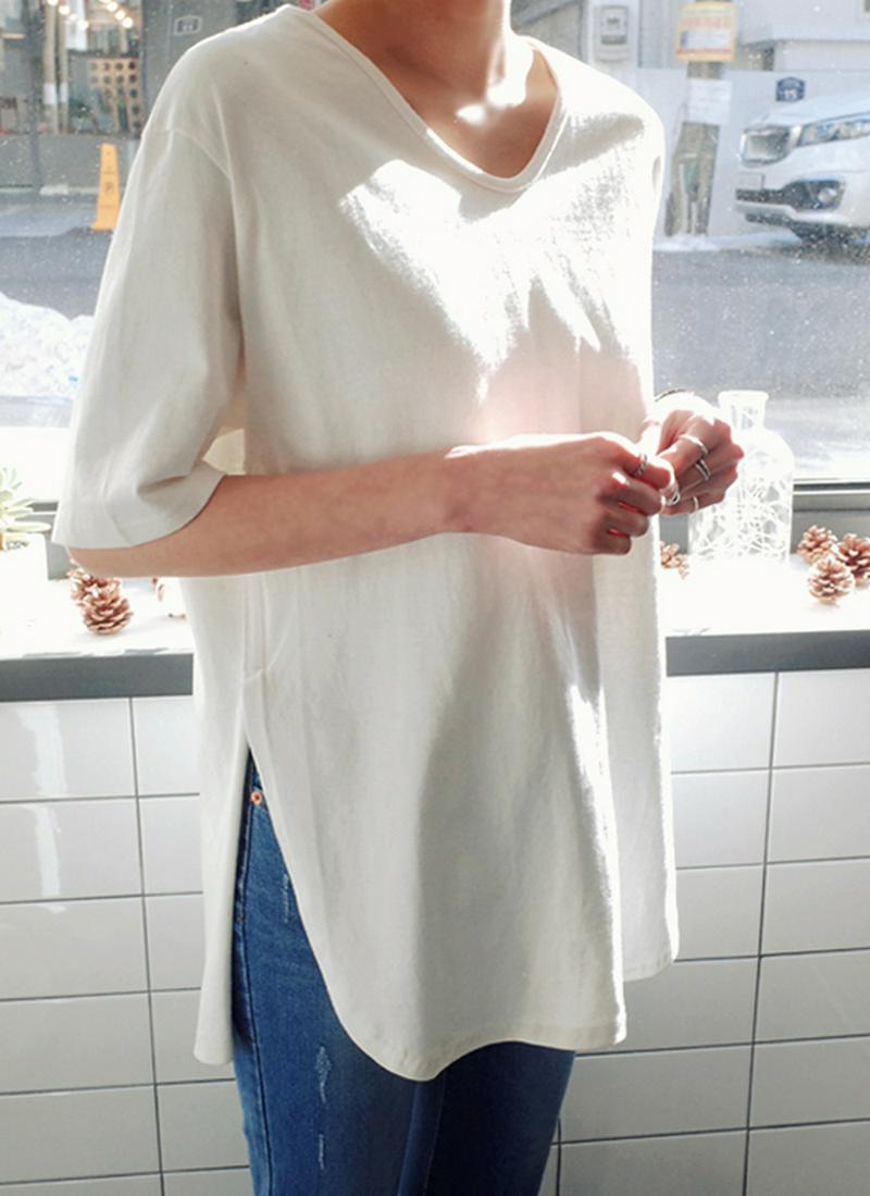 ラウンドカットヘム半袖Tシャツ