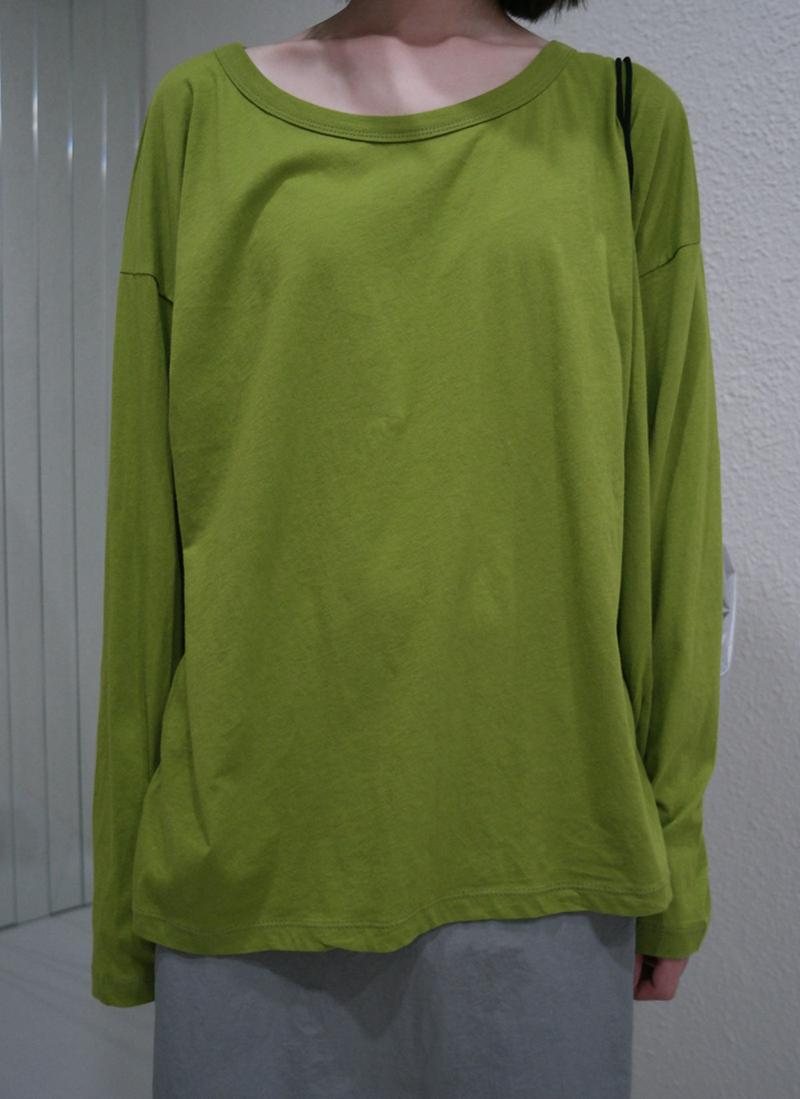 コットンラウンドネック長袖Tシャツ