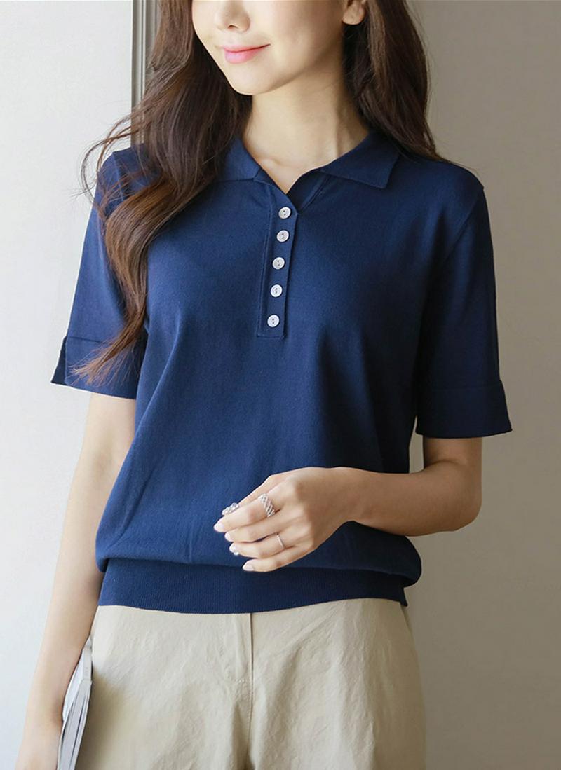 ポロカラーハーフニットTシャツ