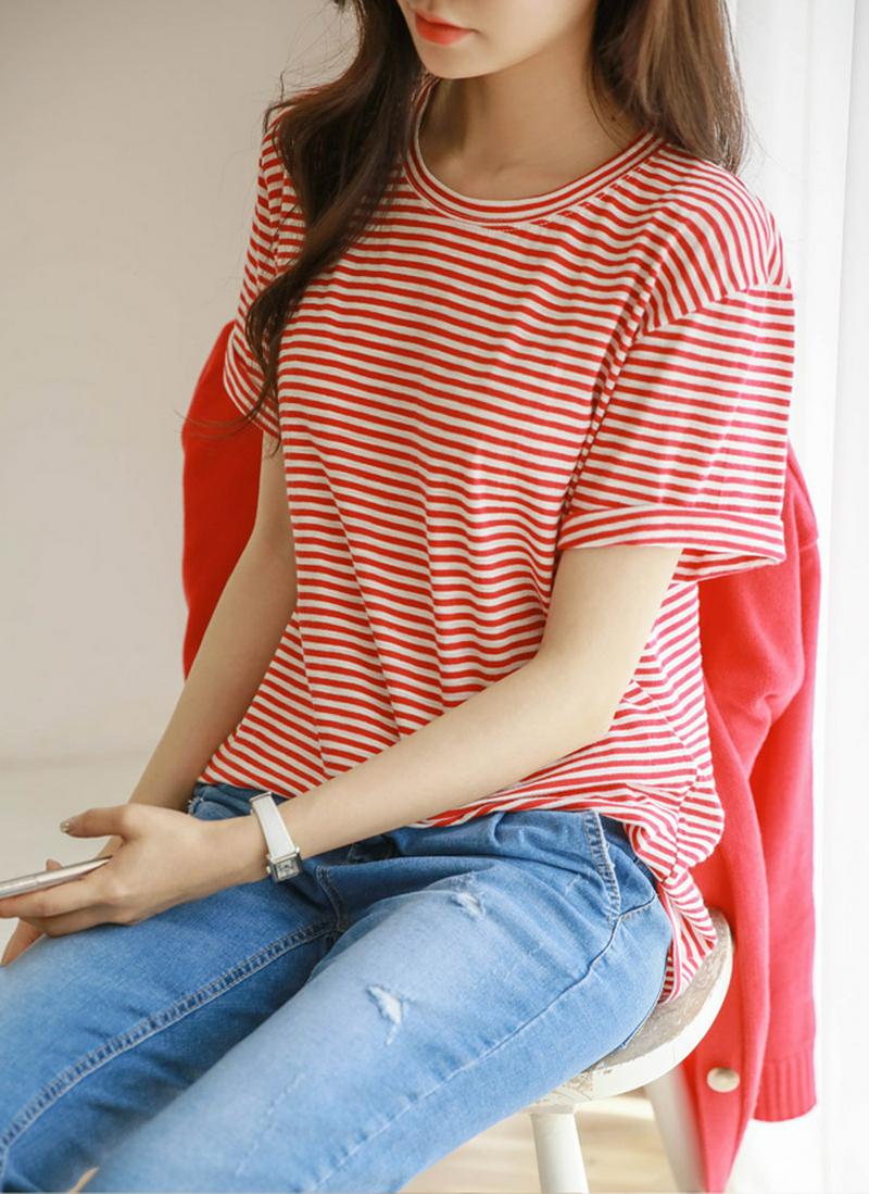 コットンブレンドストライプTシャツ