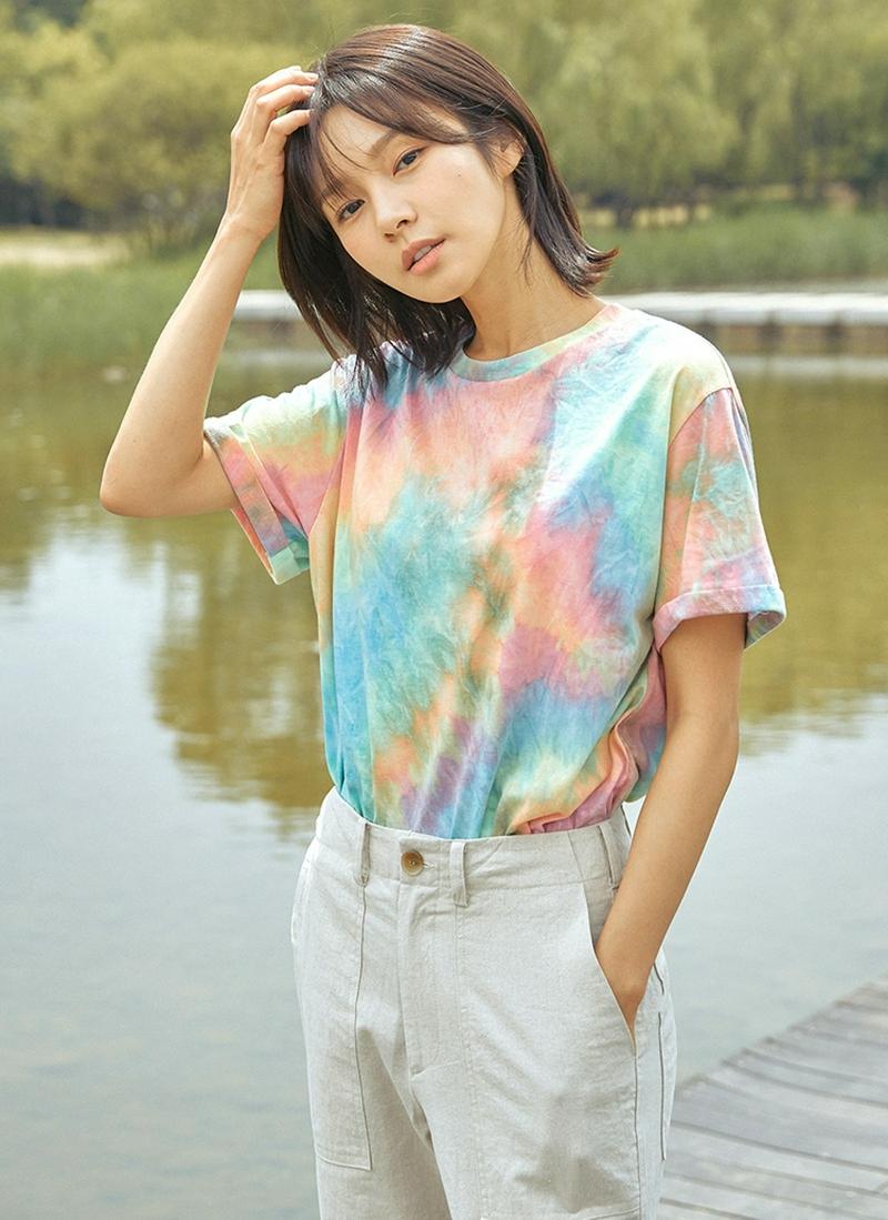 タイダイ袖ロールアップTシャツ