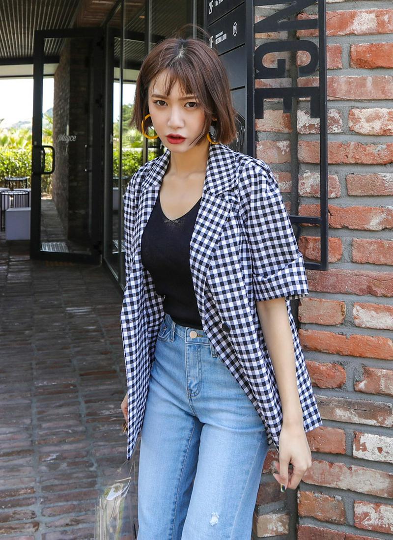 リネンチェックジャケット