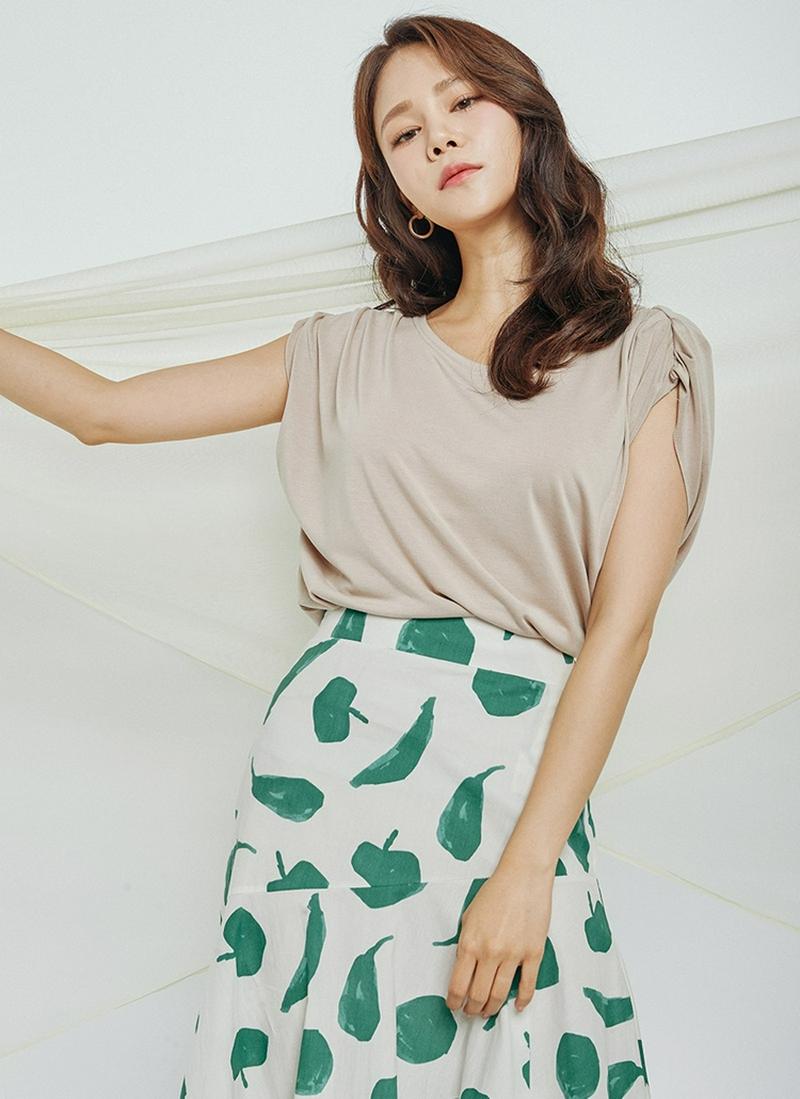 モダールブレンドギャザー袖Tシャツ