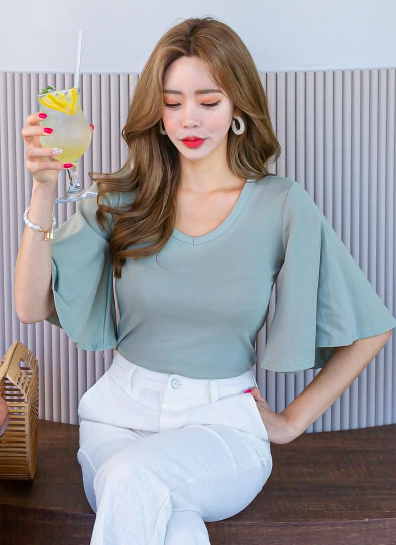 ワイドベルスリーブコットンTシャツ