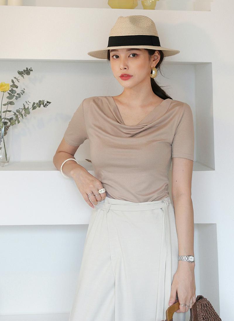 ネックギャザーTシャツ・全3色