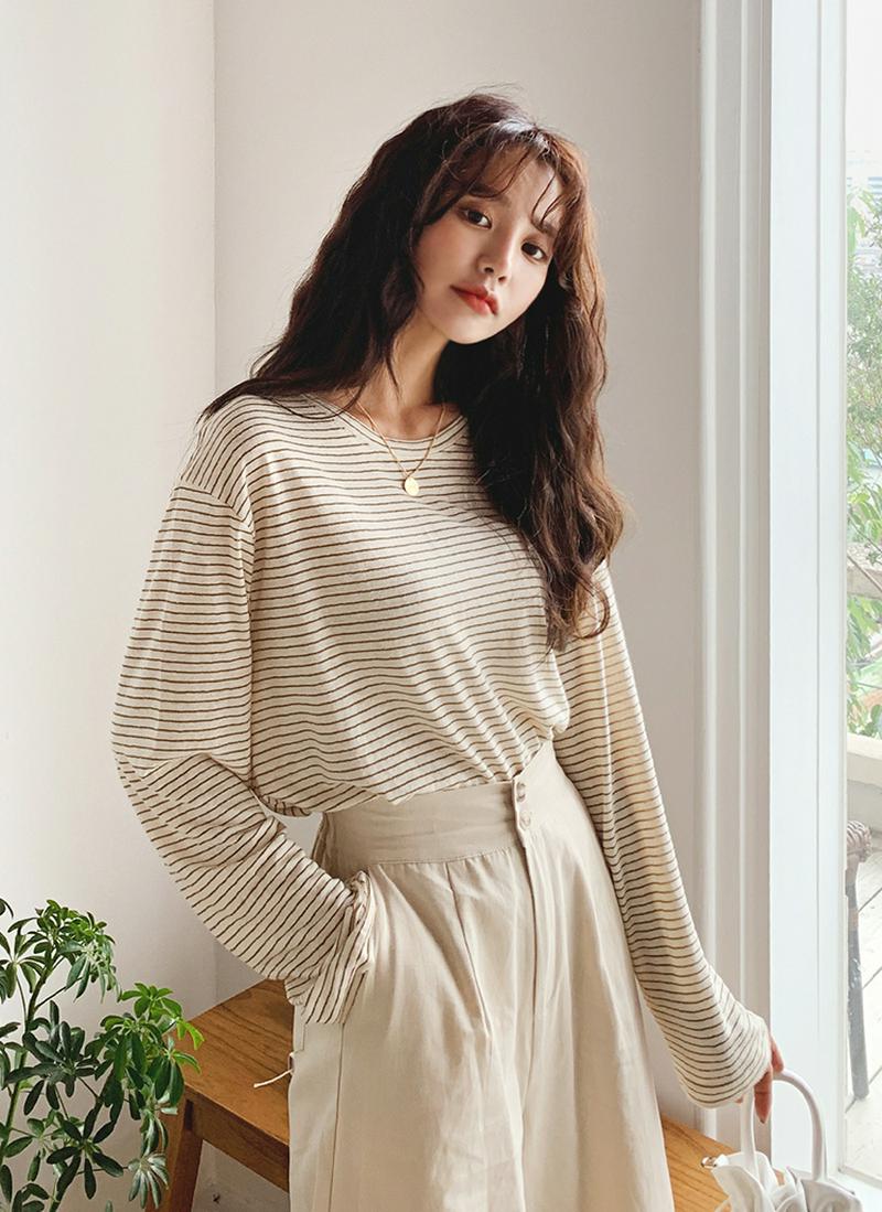 リネン混ボーダーTシャツ・全4色