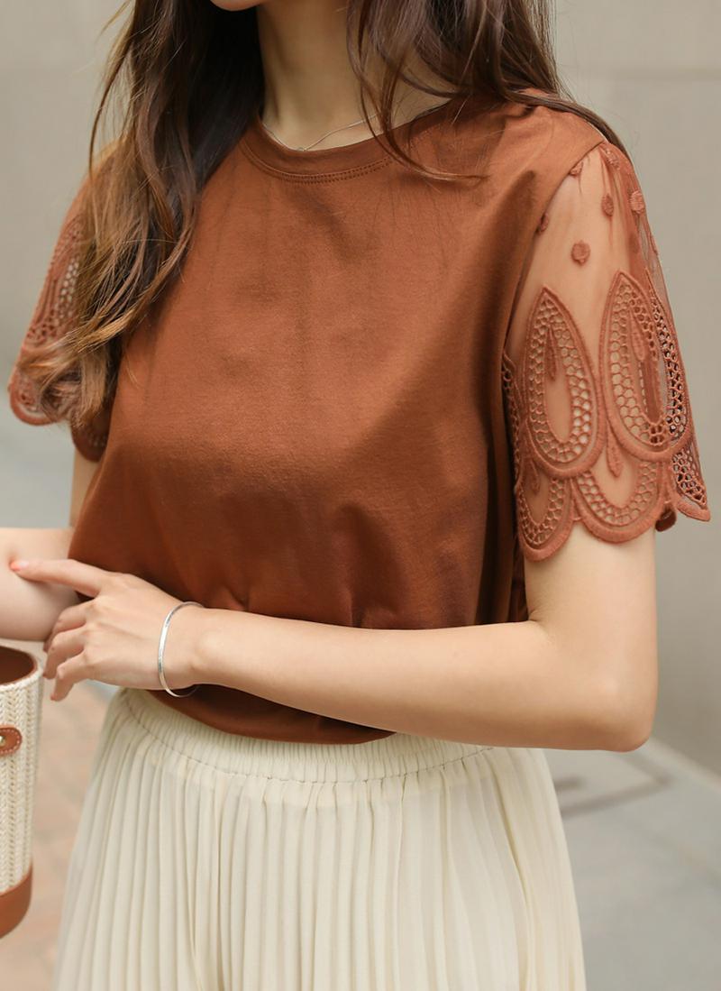 レーススリーブシルケットTシャツ