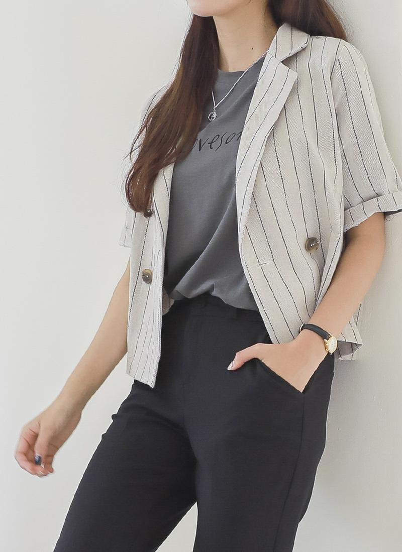 ストライプリネン混ジャケット