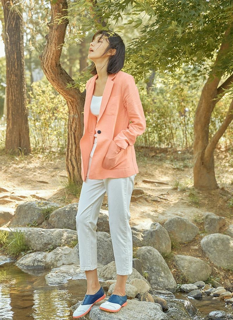 ショルダーパッドリネンボタンジャケット