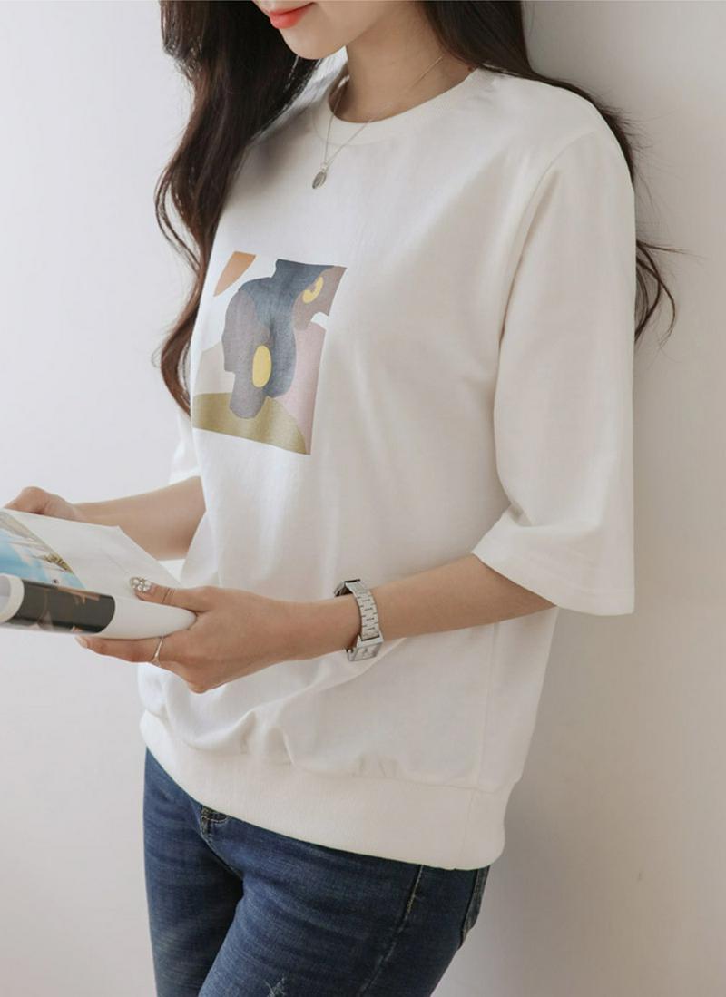 カラープリンティング半袖Tシャツ