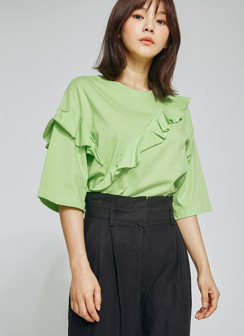 ドロップフリルラインTシャツ(グリーン)