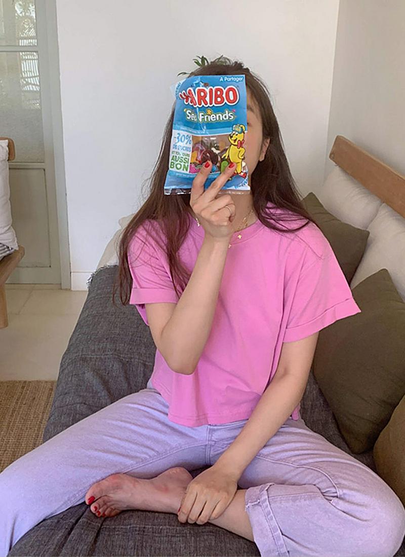 ロールアップスリーブコットンTシャツ