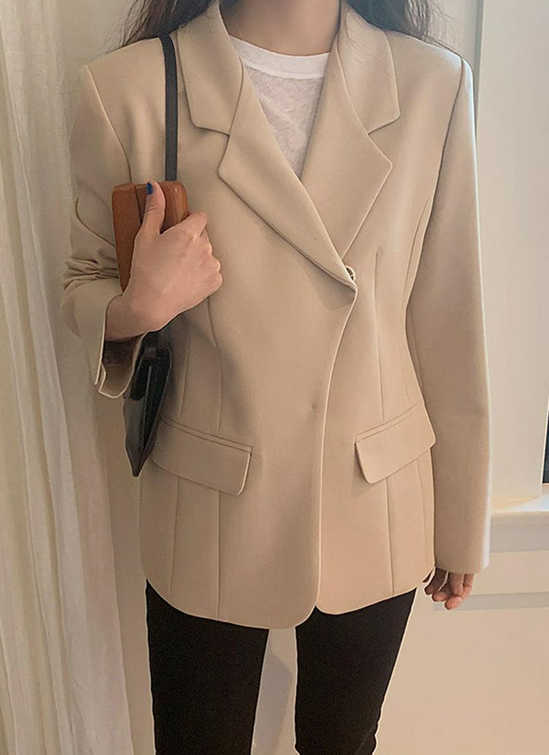 ヒドゥンボタンモダンジャケット(サンドベージュ)