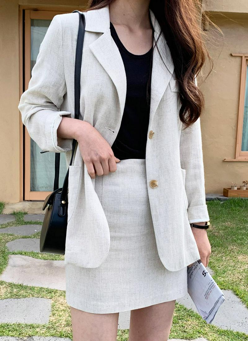 リネンブレンドツーボタンジャケット