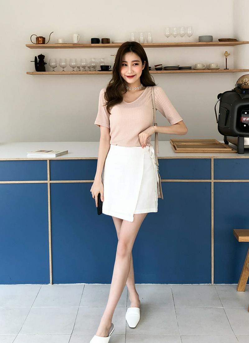 ラウンドスリムフィットリブ半袖Tシャツ