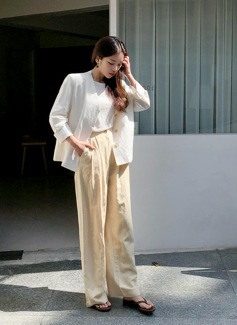 リネン混バックタックノーカラージャケット