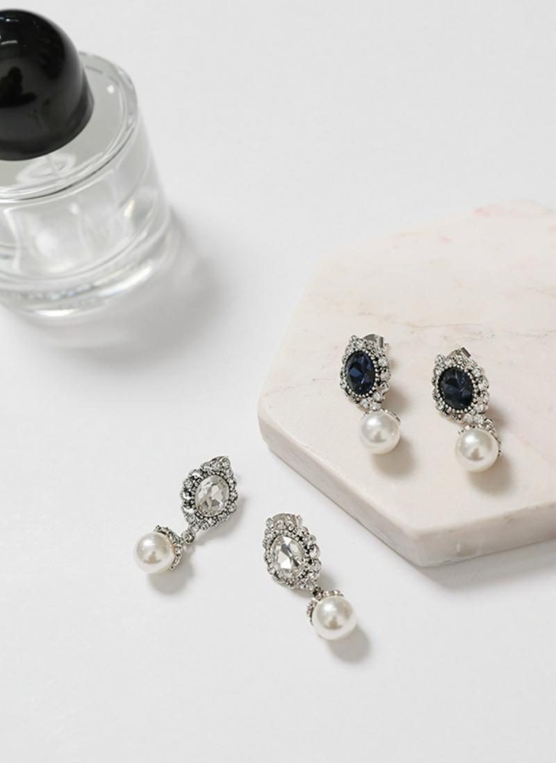 キュービックパールドロップピアス