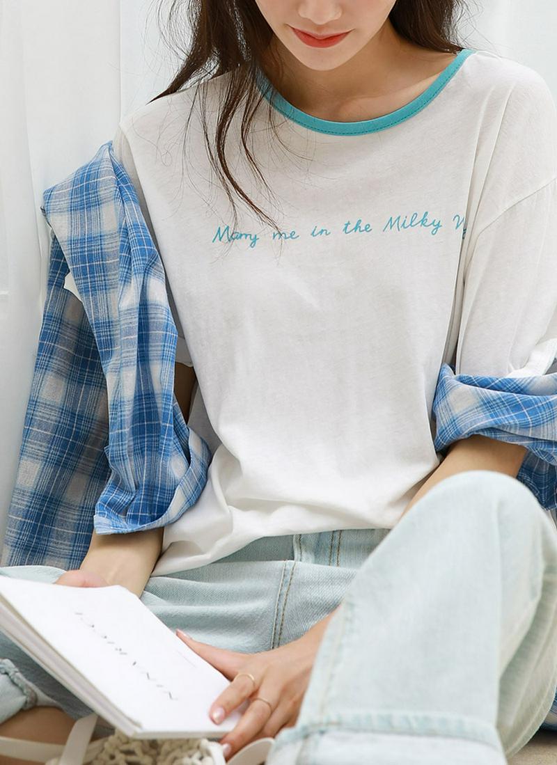 レタリング配色ラインTシャツ