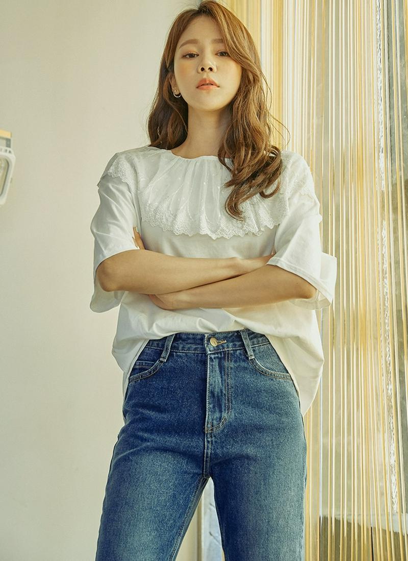 レースカラー半袖Tシャツ