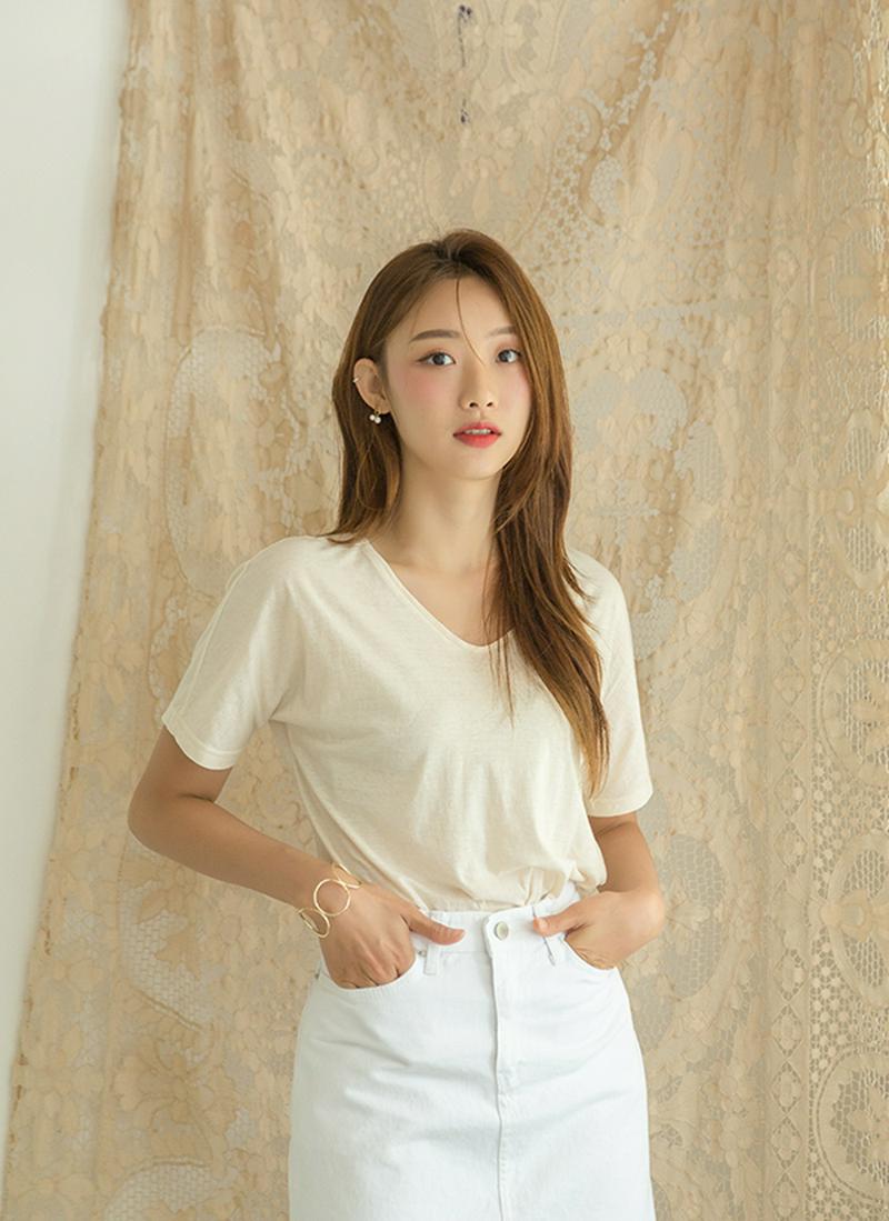 コットンスリムVネック半袖Tシャツ