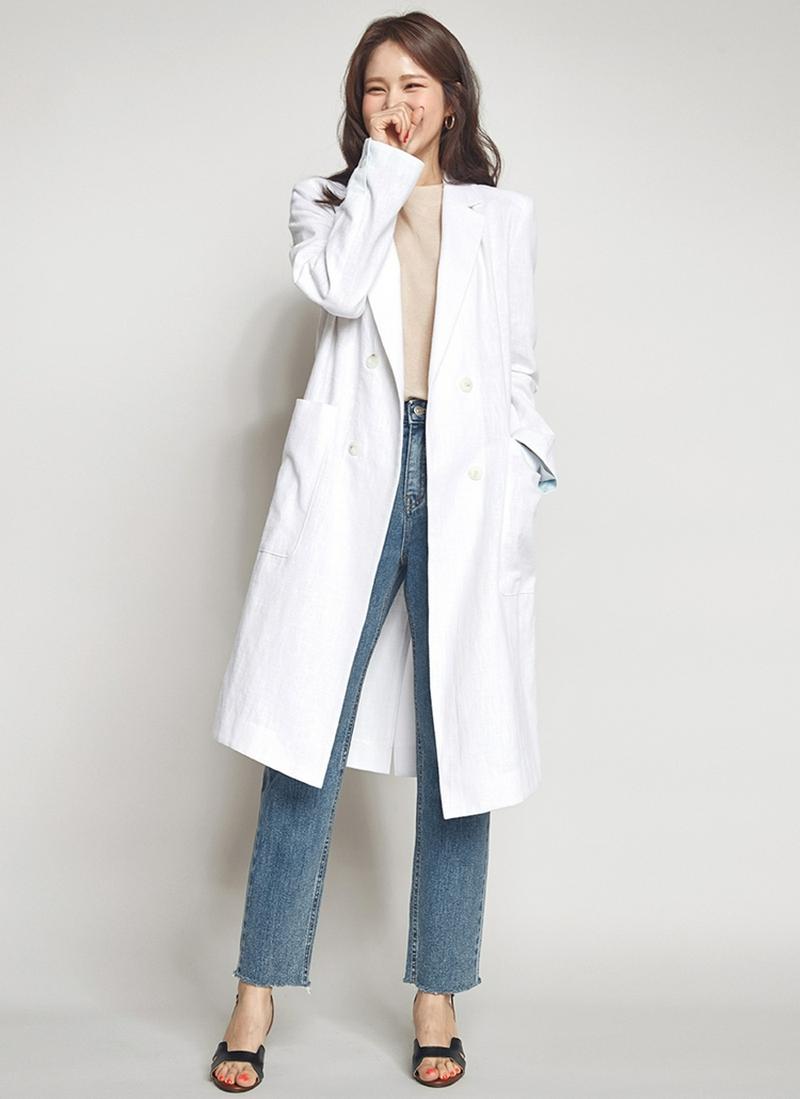 リネンコットンロングジャケット(ホワイト)