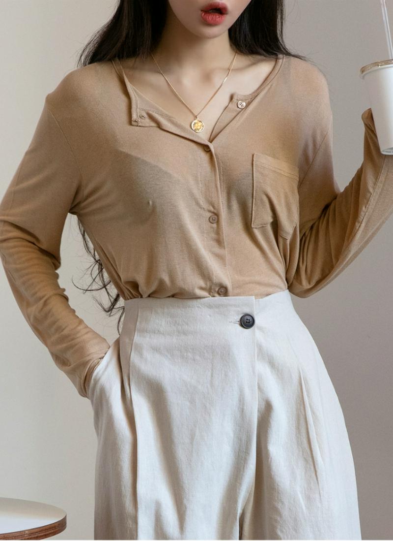 シアーボタンポケットTシャツ