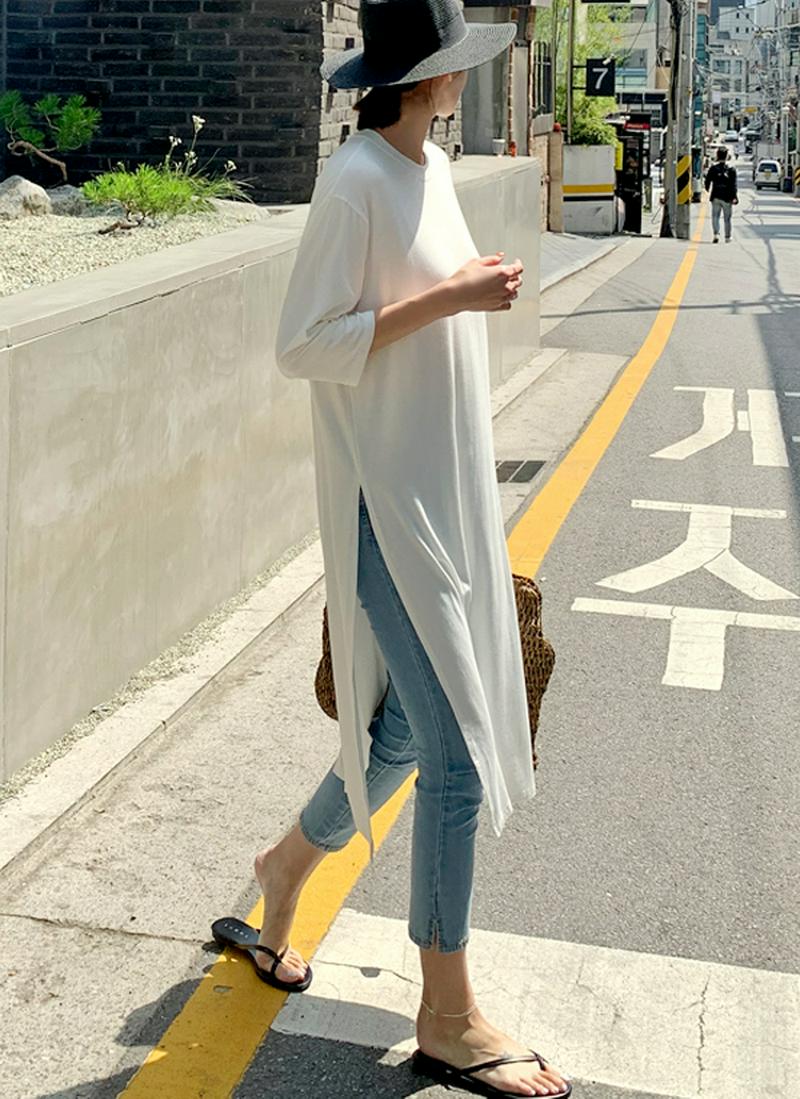 ディープスリットロングTシャツ