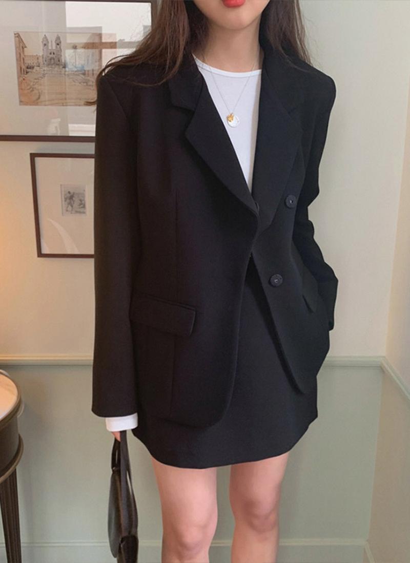 ヒドゥンボタンモダンジャケット(ブラック)