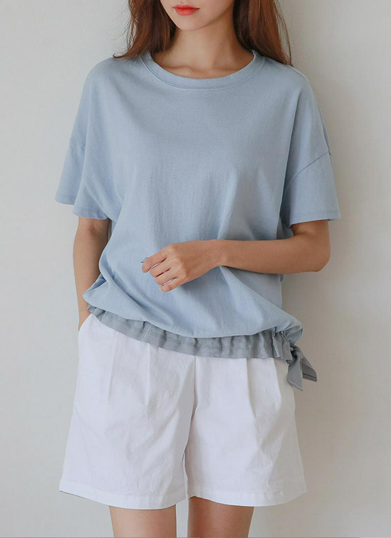 バンディングヘムラウンドTシャツ